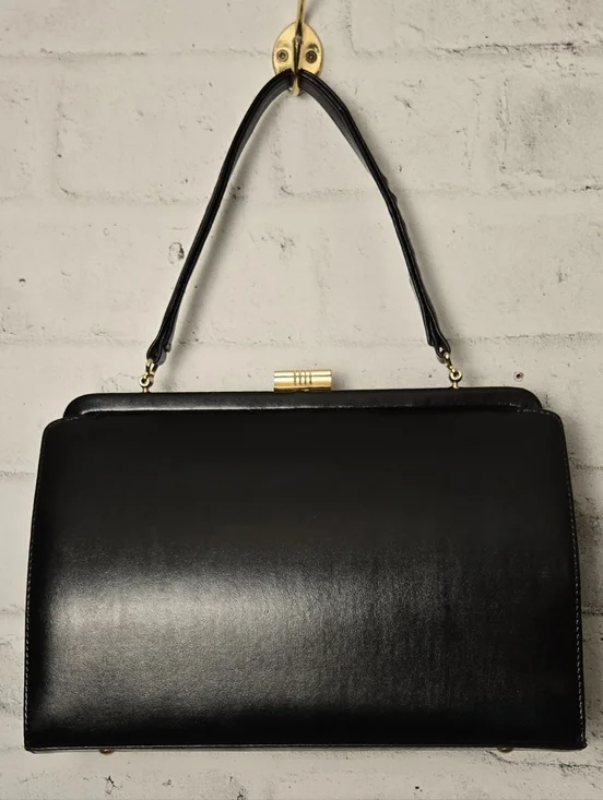 Vintage Needlepoint Rose Handbag Black Frame Kiss Lock Floral Purse - Picture 10 of 13